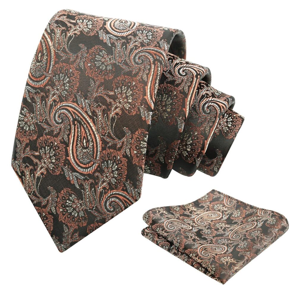 9230 Paisley 3.15'' Gradient Tie and Pocket Square Set, Brown